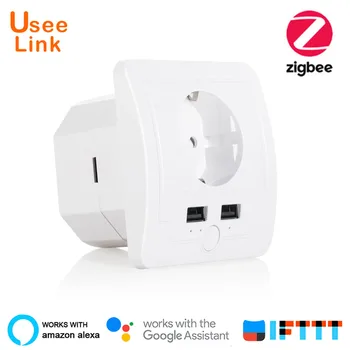 UseeLink Zigbee Akıllı Duvar Soketi 16A AB USB priz Alexa Google Ev İle Çalışmak Güç Tuya