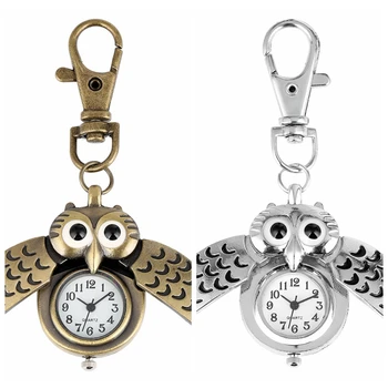 Vintage Bronz Sevimli Baykuş Anahtarlıklar cep saati Fob anahtarlık zincirleri Flip Case Saat Saat Erkekler Kadınlar için Hayvanlar cep saati es