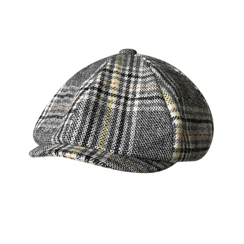 Vintage Erkek Şapka erkek Ekose Newsboy Şapka Sonbahar Kış Bere Yün Karışımı Kadın İngiltere Gatsby Şapka Erkekler Sürücü Düz Kap BLM372