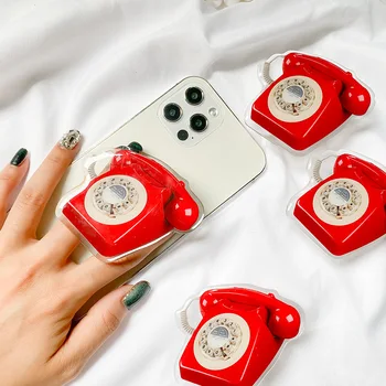 Vintage Simülasyon Kırmızı Telefon Katlanır Tutucu Standı Kore Parmak Yüzük telefon tutamağı iphone braketi Samsung Aksesuarları