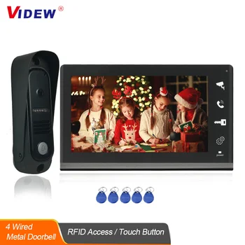 VİDEW 4 Kablolu Video Kapı Zili interkom sistemi RFID Kilidini Kamera Kapı Zili ile 7 İnç Ekran Gece Görüş Ev Çan Villa için
