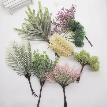 Yapay Bitkiler Plastik Etli Bitkiler Yapay Çam Dalları DIY Düğün Dekorasyon Bitki Sahte Çiçek Çelenk Ev Dekor
