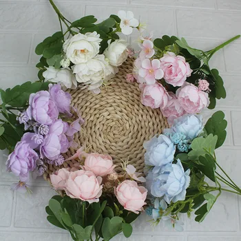 Yapay çiçekler Küçük İpek Gül Buketi Ortanca Şakayık Pembe Sahte Çiçek Ev Düğün Dekorasyon Aksesuarları Ofis Dekor