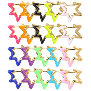 Yeni Hoop Küpe Kadınlar İçin Pirinç Kübik Zirkonya Altın Mix Renk Geometrik Yıldız Kristal Küpe Parti Doğum Günü noel hediyesi