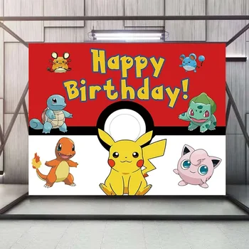 Yeni Pokemon Pikachu Mutlu Doğum Günü Afiş Doğum Günü Partisi Malzemeleri Dekorasyon Parti Arka Plan Fotoğraf Özelleştirilebilir
