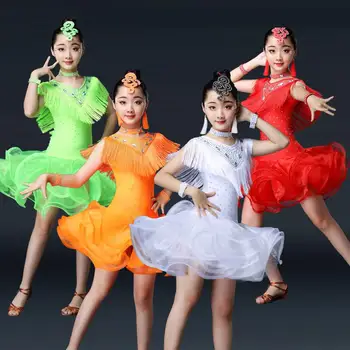 Yeni Tasarım Kızlar latin dans elbiseleri Performans Giyim Profesyonel Püskül Balo Salonu Latin Elbise Sahne Dans Elbise Çocuklar İçin