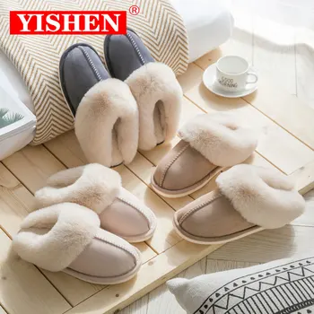 YISHEN Kadın Terlik Kış pamuklu ayakkabılar Polar Kabarık Ev yatak odası terlikleri Flats Terlik Peluş Sıcak Çift Ayakkabı
