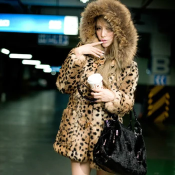 ZADORIN 2021 Moda Streetwear Sıcak Kürk Kapşonlu Leopard Faux Kürk Ceket Uzun Kollu Kabarık Sahte Kürk Ceket Uzun kışlık palto